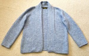 Womens Sweater-AMERICAN SOUTH SIDE-PERU-lt blue alpaca open cardi Old Money-S/M